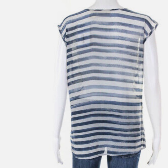 DKNY Sequins Scoop Neck Sleeveless Striped Tank Seethrough - Picture 4 of 8